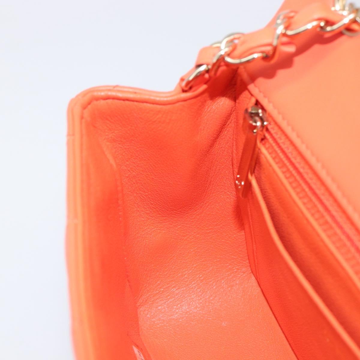 CHANEL Mini Matelasse 20 Chain Bag Lamb Skin Orange Gold CC Auth 210167SAM