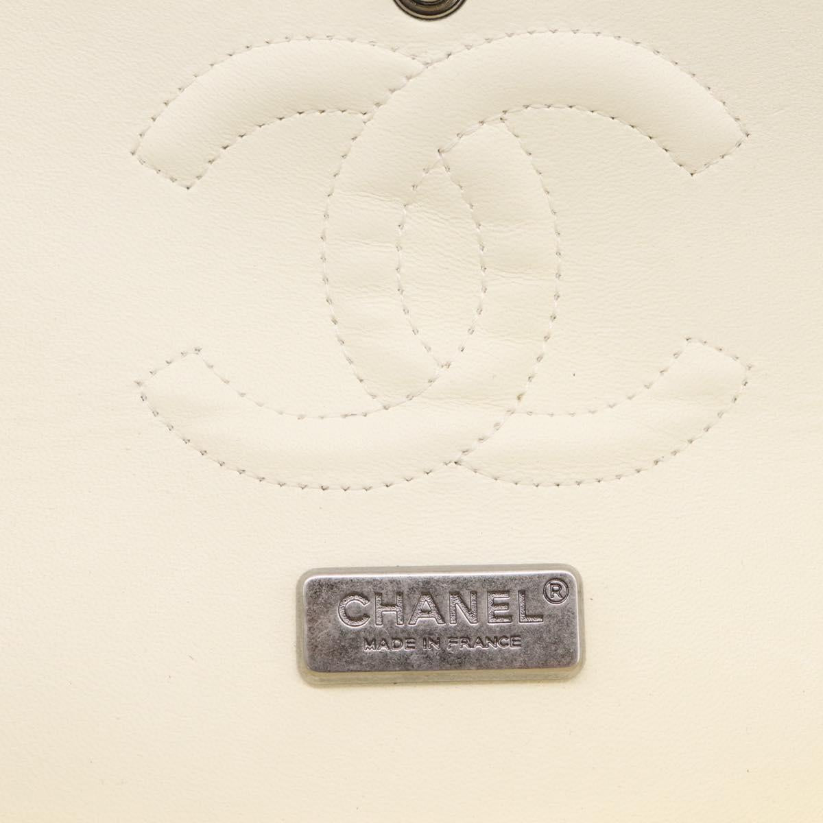 CHANEL Chain Shoulder Bag Canvas White Silver CC Auth 210168SM