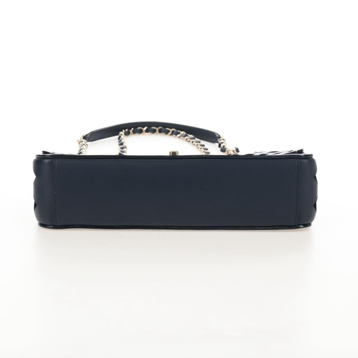 CHANEL Chain Matelasse25 Shoulder Bag Leather Navy Gold CC Auth 210170SM