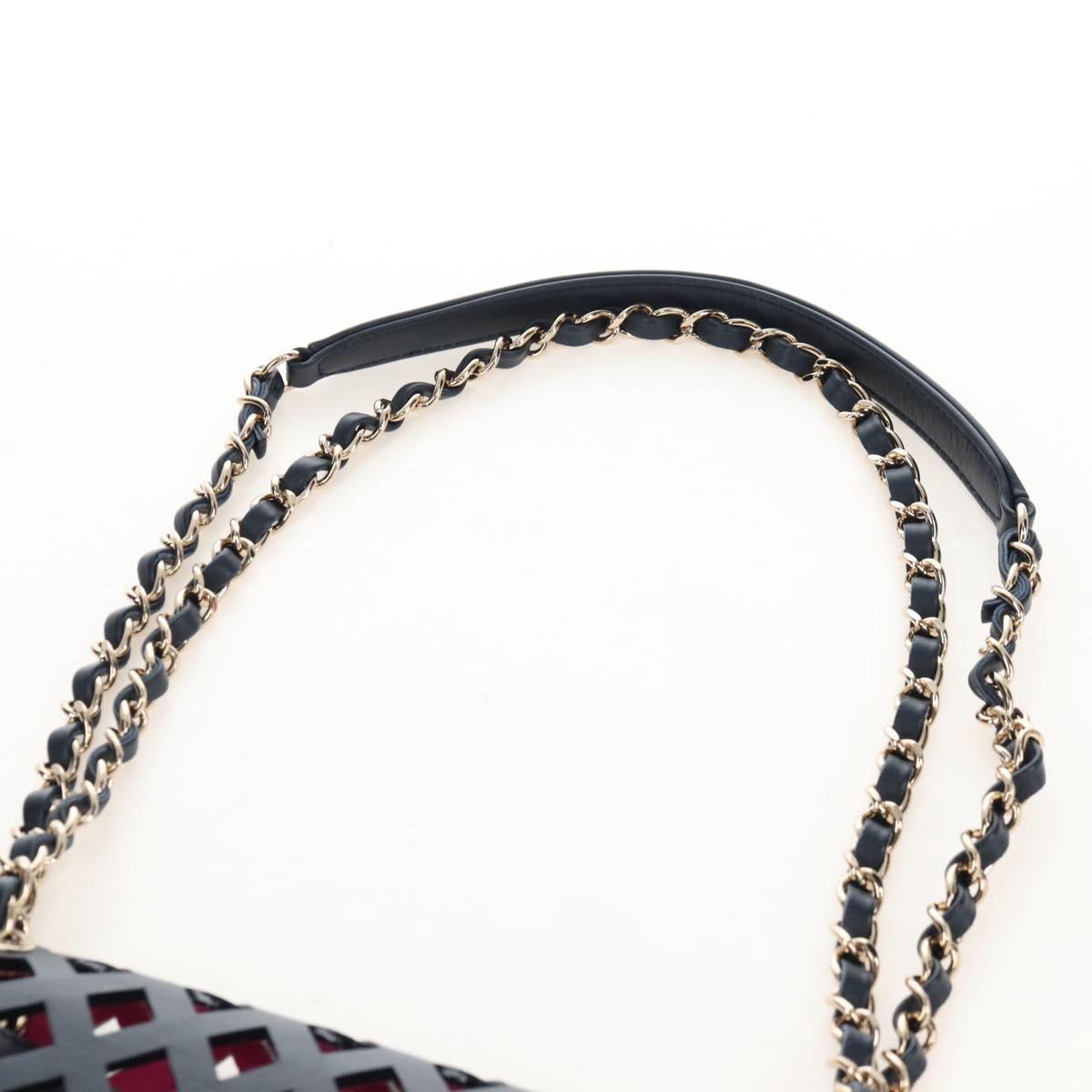 CHANEL Chain Matelasse25 Shoulder Bag Leather Navy Gold CC Auth 210170SM