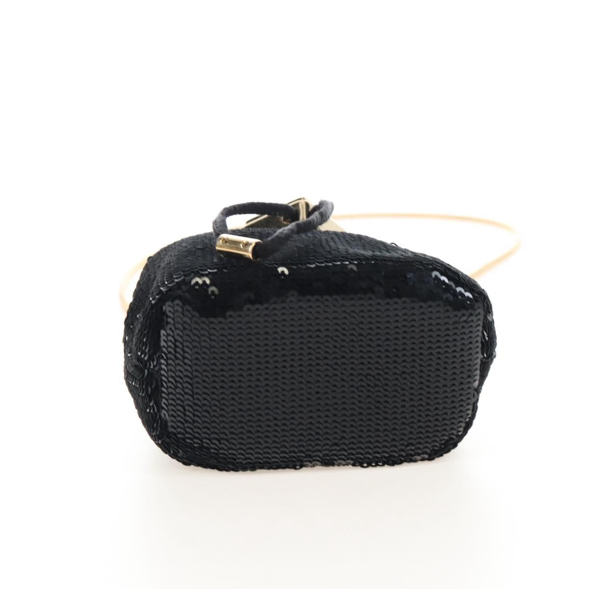 PRADA Chain Shoulder Pouch Sequin Black Gold Auth 210171M