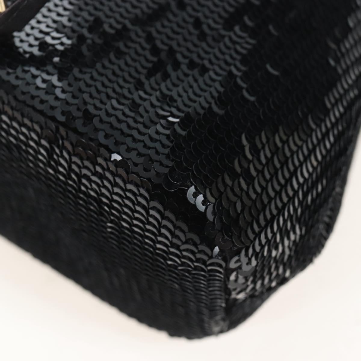 PRADA Chain Shoulder Pouch Sequin Black Gold Auth 210171M