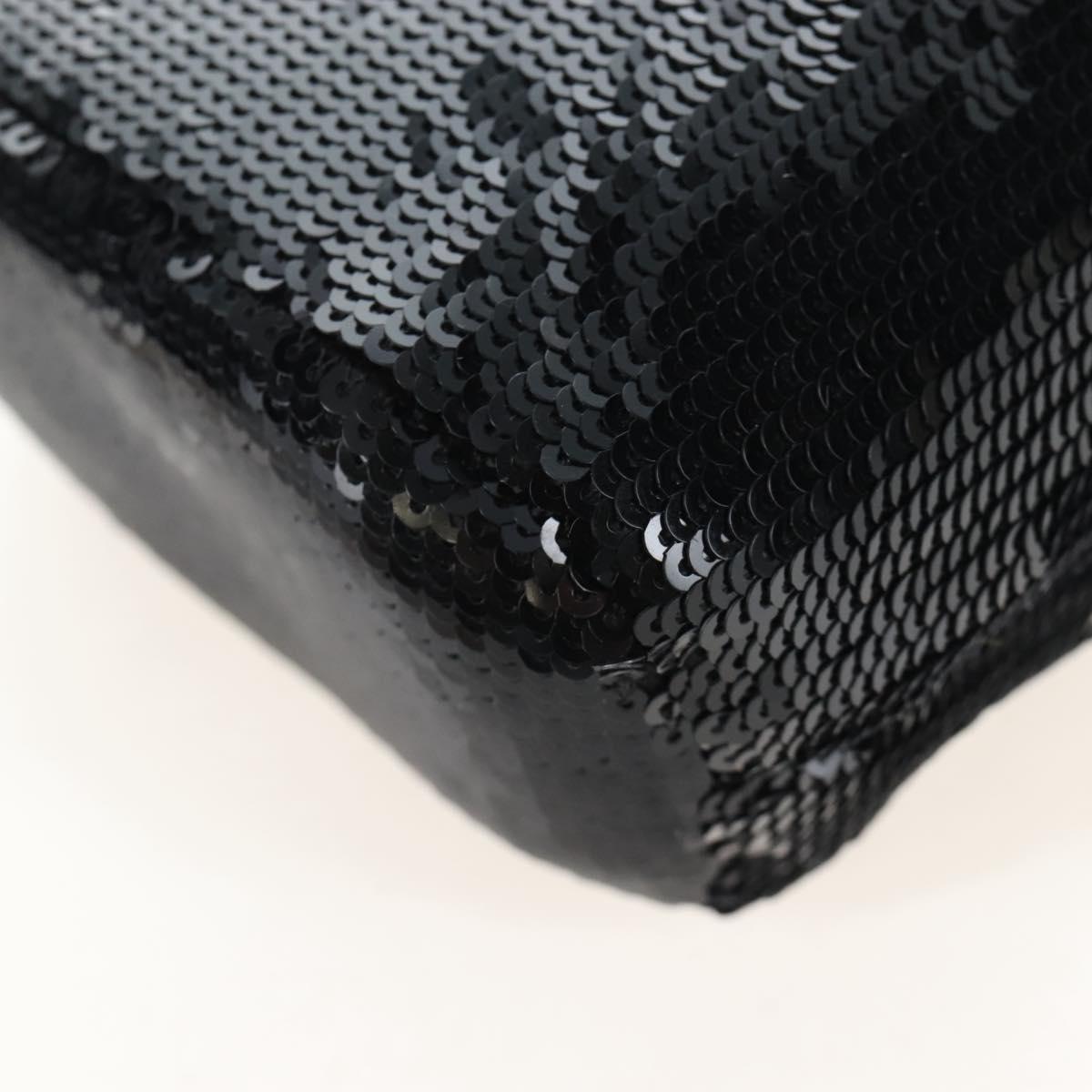 PRADA Chain Shoulder Pouch Sequin Black Gold Auth 210171M
