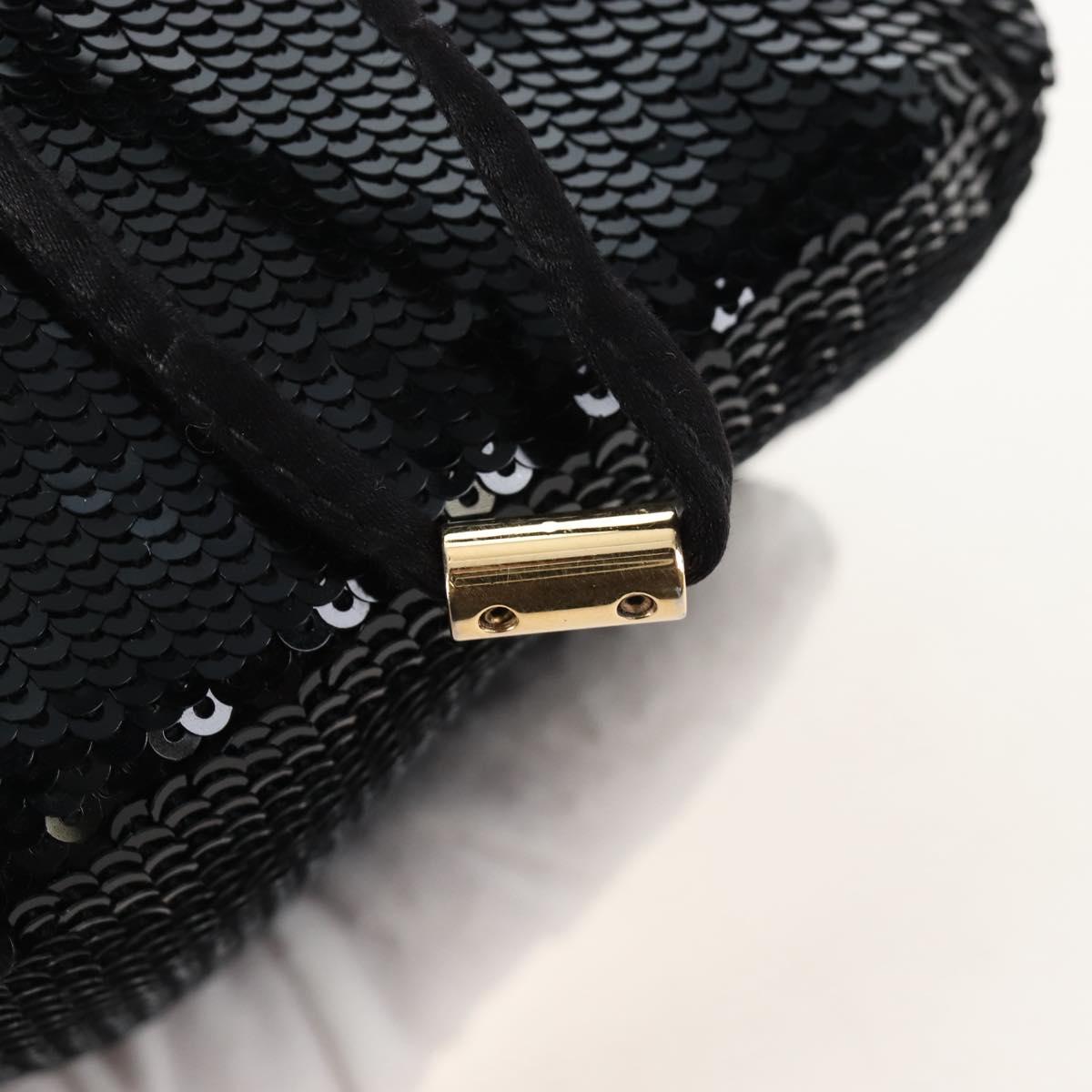 PRADA Chain Shoulder Pouch Sequin Black Gold Auth 210171M