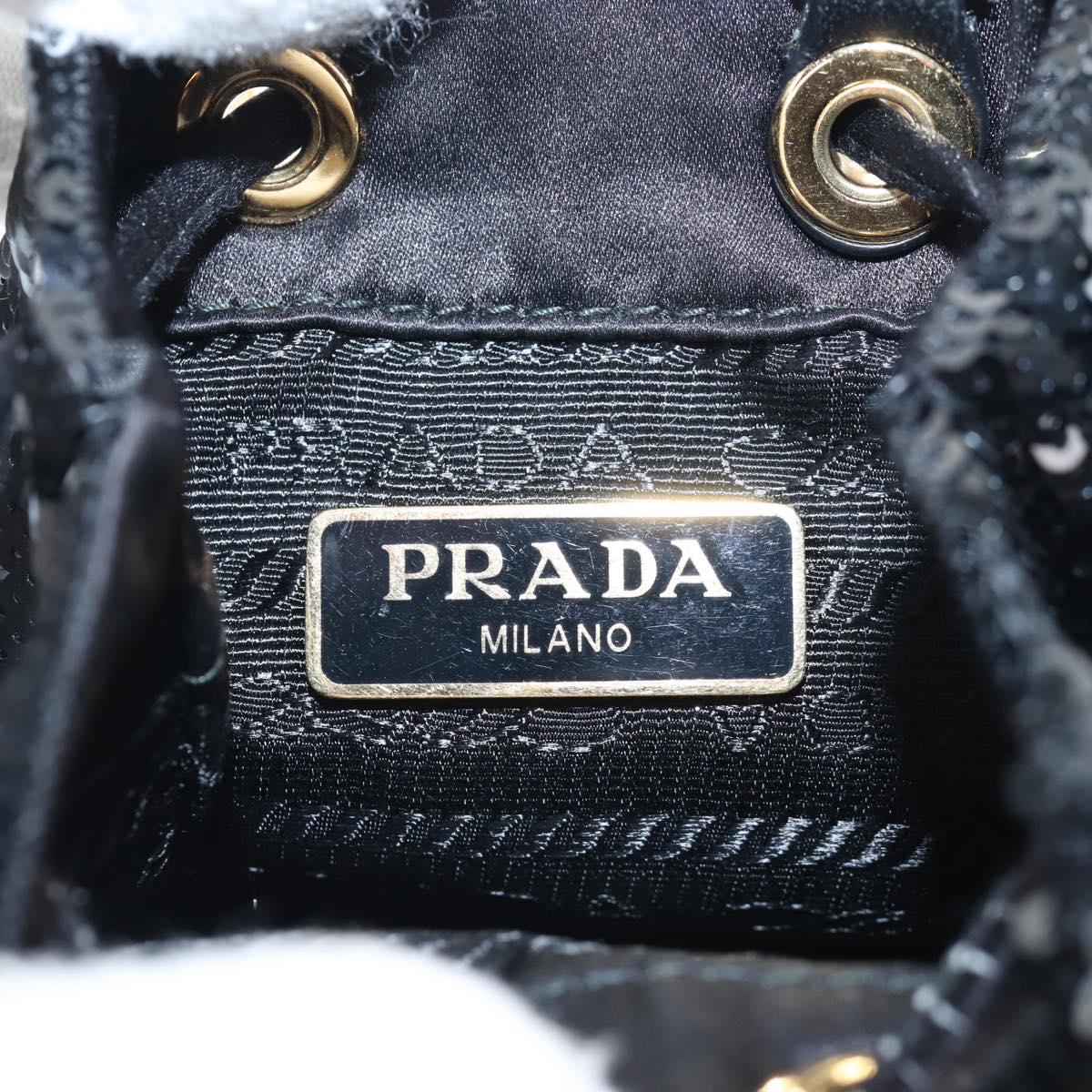 PRADA Chain Shoulder Pouch Sequin Black Gold Auth 210171M