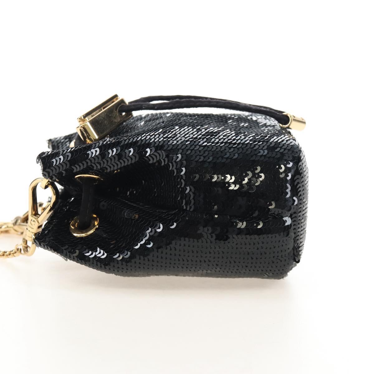 PRADA Chain Shoulder Pouch Sequin Black Gold Auth 210171M