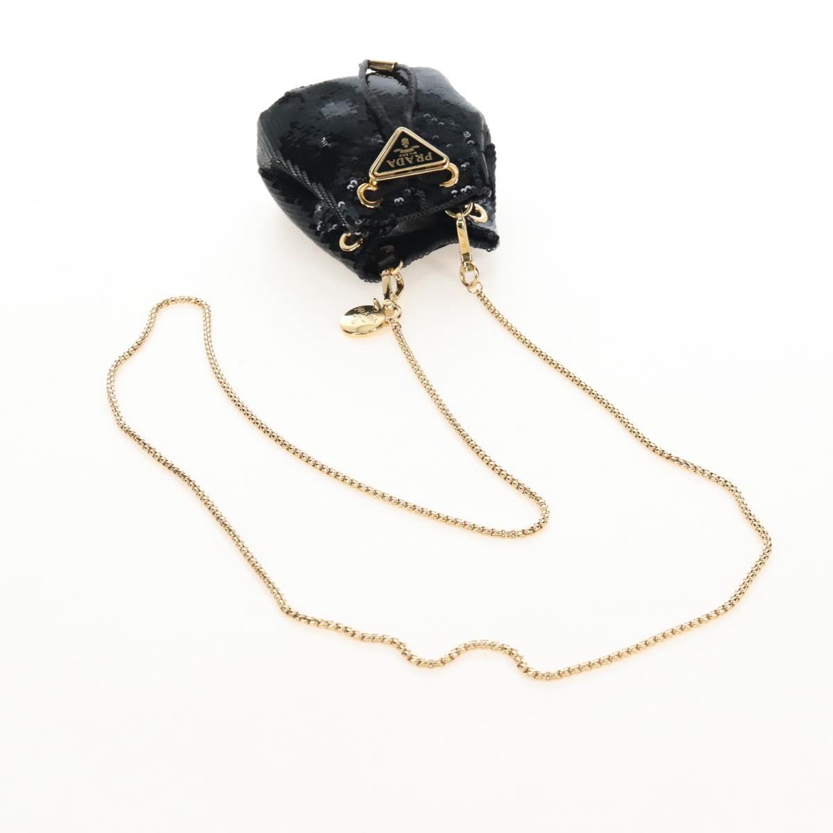 PRADA Chain Shoulder Pouch Sequin Black Gold Auth 210171M