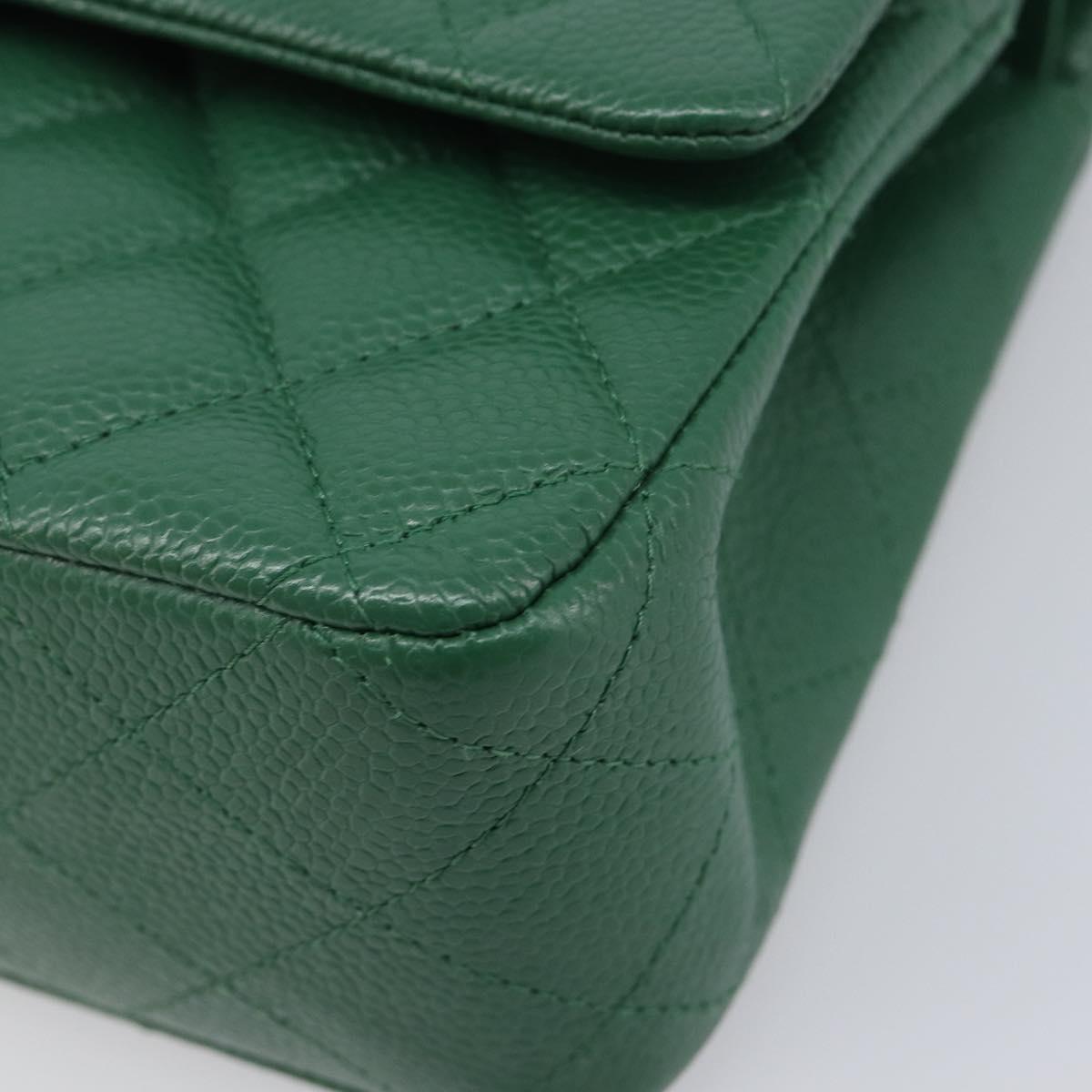 CHANEL Chain Matelasse25 Shoulder Bag Caviar Skin Green Silver CC Auth 210172SAM