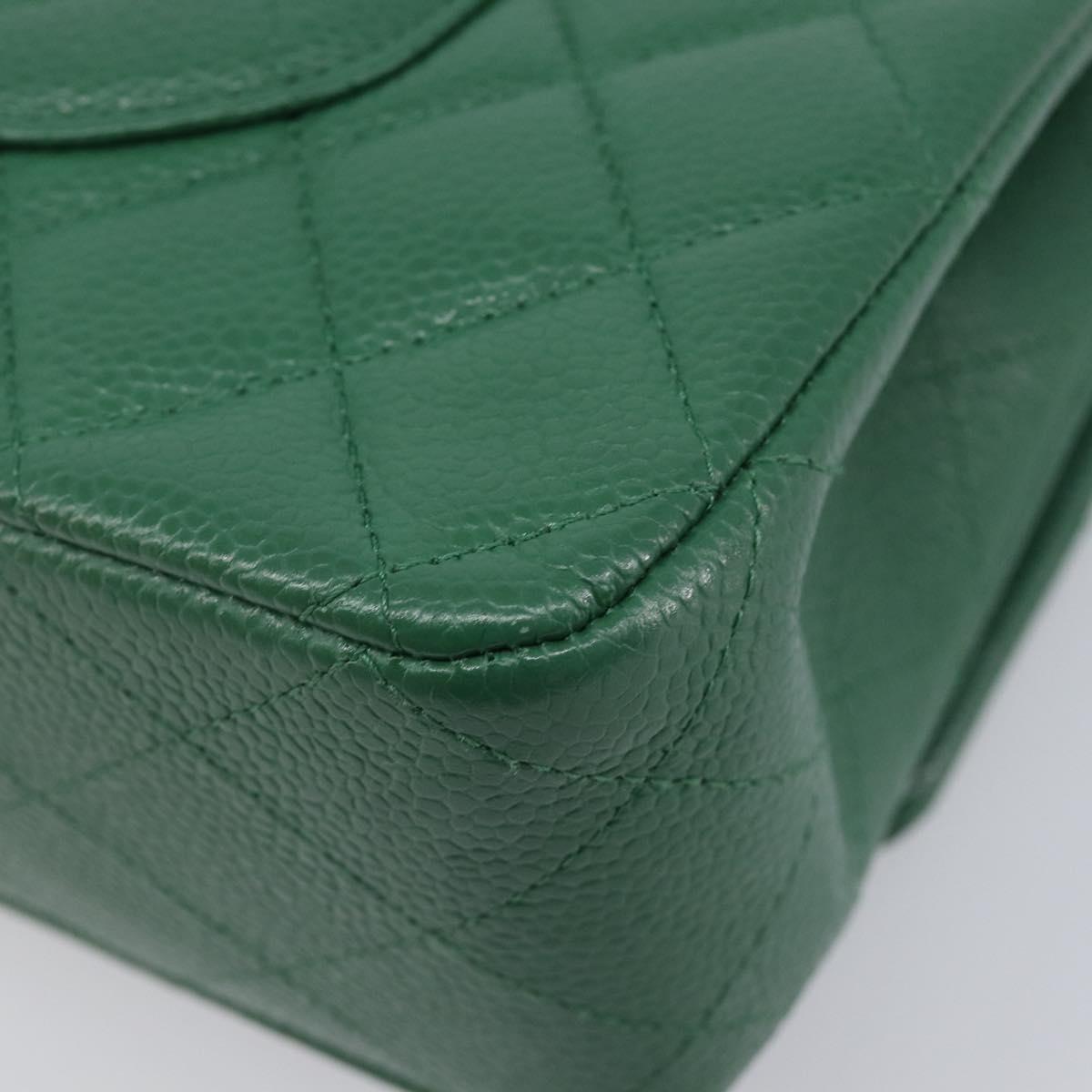 CHANEL Chain Matelasse25 Shoulder Bag Caviar Skin Green Silver CC Auth 210172SAM