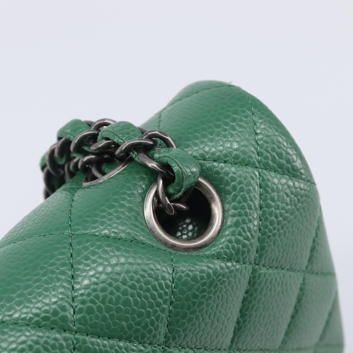 CHANEL Chain Matelasse25 Shoulder Bag Caviar Skin Green Silver CC Auth 210172SAM