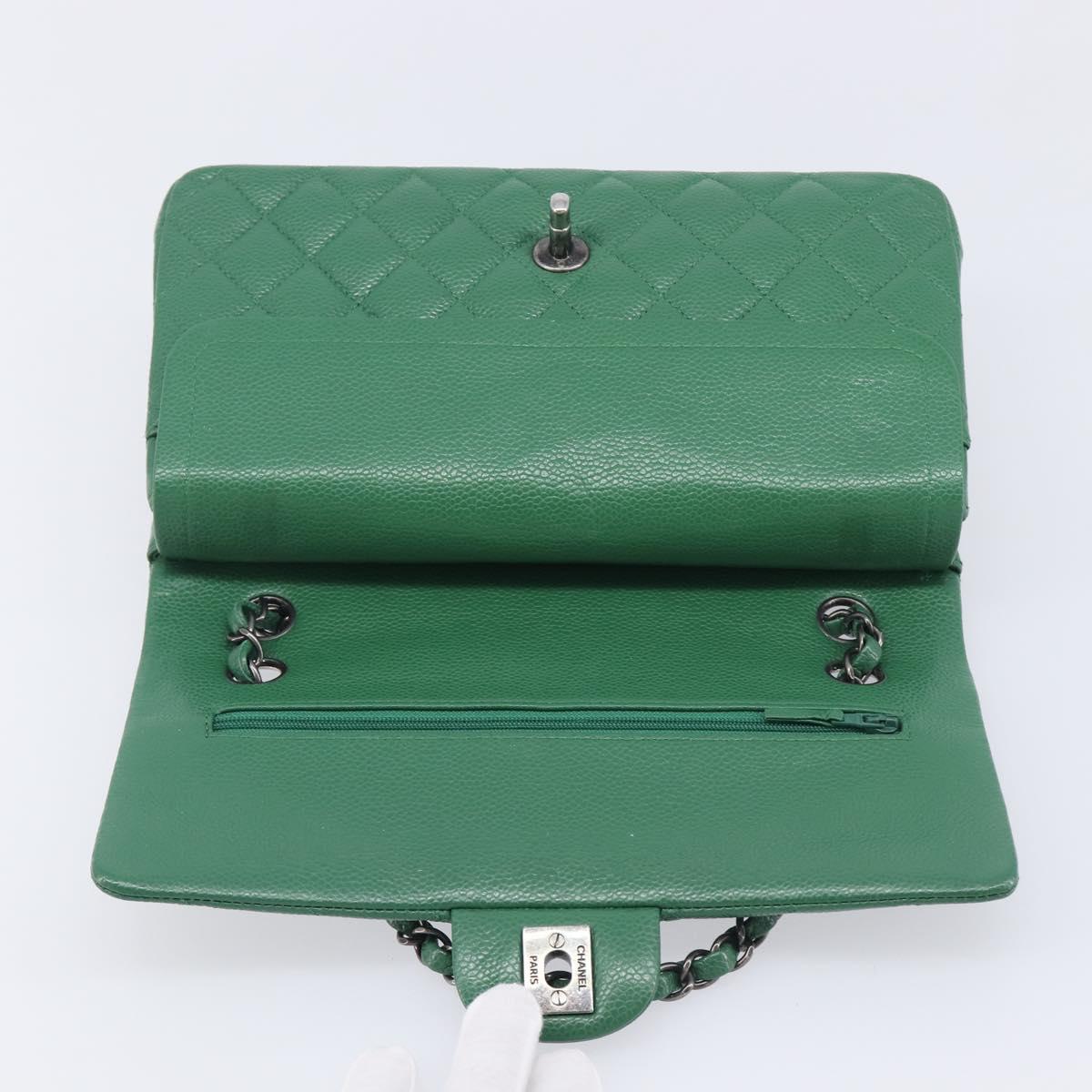 CHANEL Chain Matelasse25 Shoulder Bag Caviar Skin Green Silver CC Auth 210172SAM