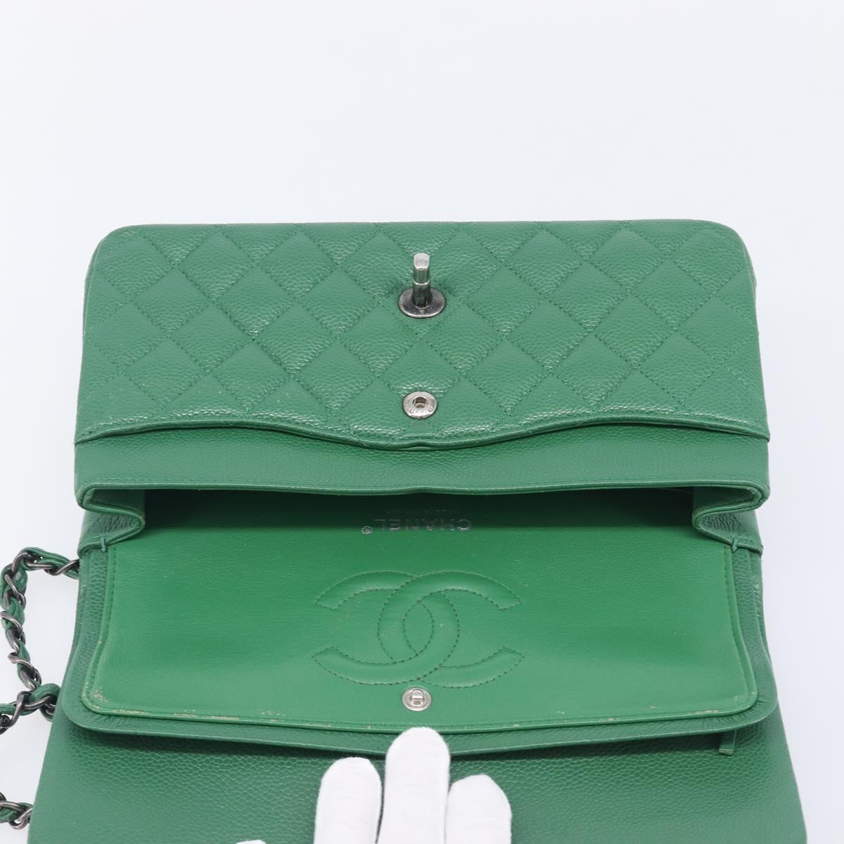 CHANEL Chain Matelasse25 Shoulder Bag Caviar Skin Green Silver CC Auth 210172SAM