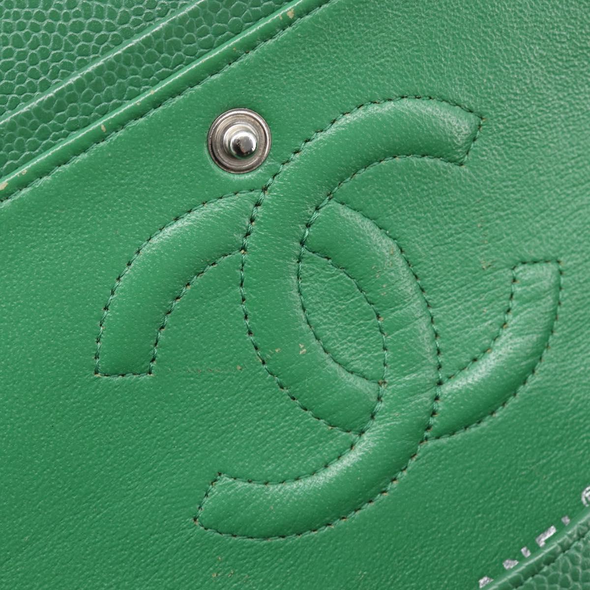 CHANEL Chain Matelasse25 Shoulder Bag Caviar Skin Green Silver CC Auth 210172SAM