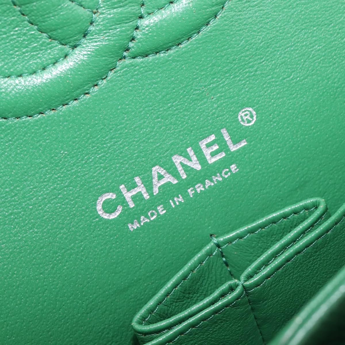 CHANEL Chain Matelasse25 Shoulder Bag Caviar Skin Green Silver CC Auth 210172SAM