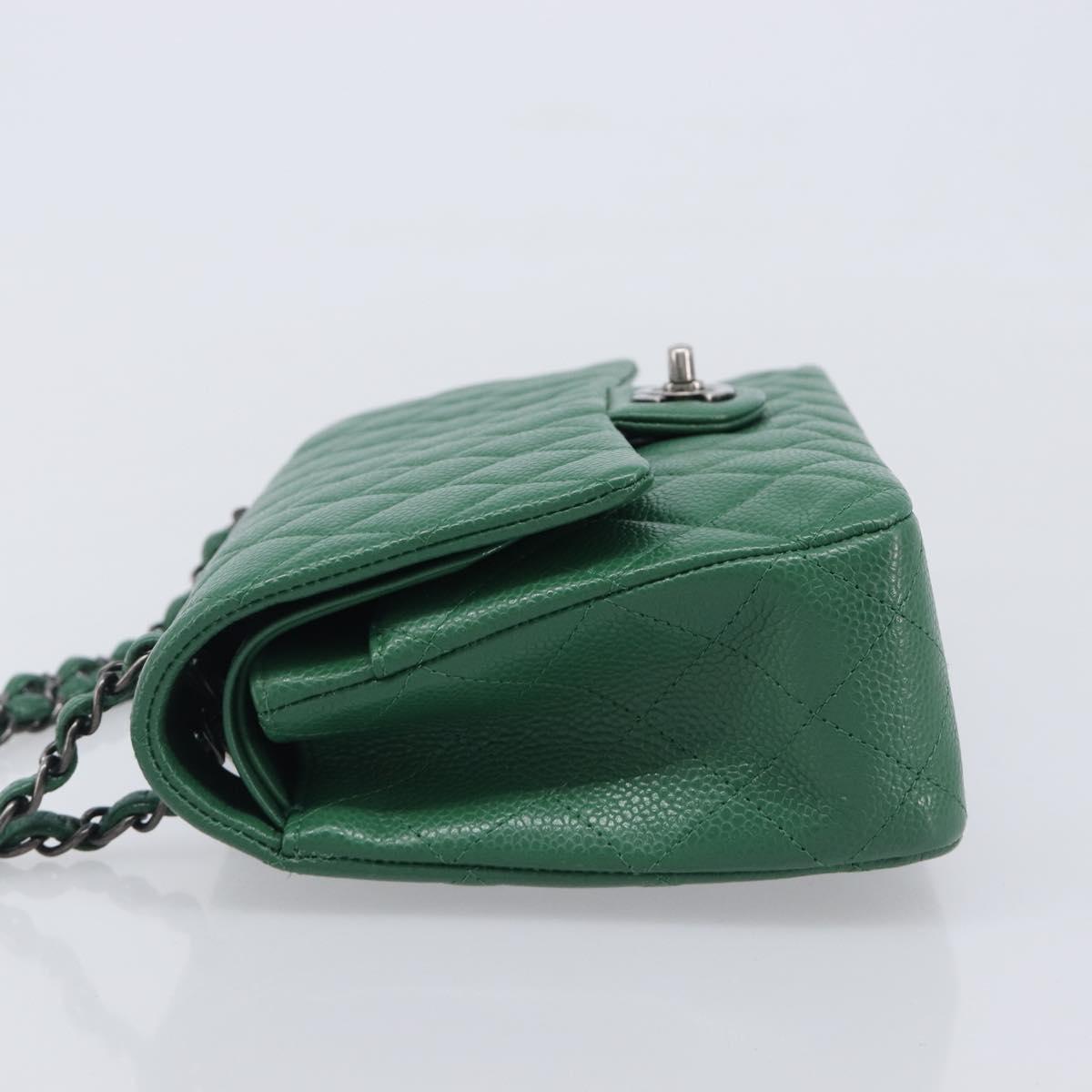CHANEL Chain Matelasse25 Shoulder Bag Caviar Skin Green Silver CC Auth 210172SAM