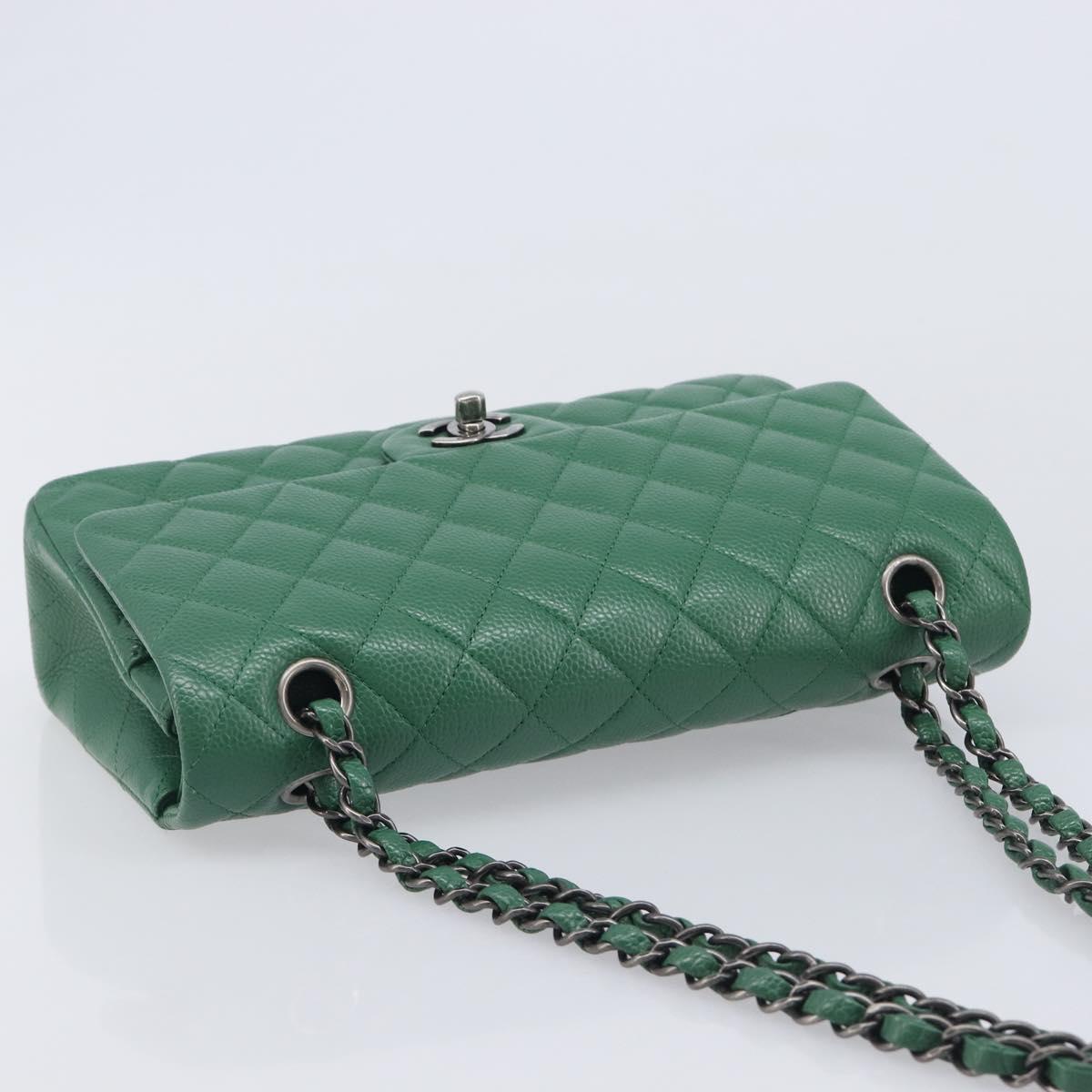 CHANEL Chain Matelasse25 Shoulder Bag Caviar Skin Green Silver CC Auth 210172SAM