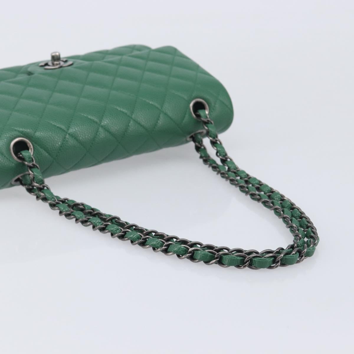 CHANEL Chain Matelasse25 Shoulder Bag Caviar Skin Green Silver CC Auth 210172SAM