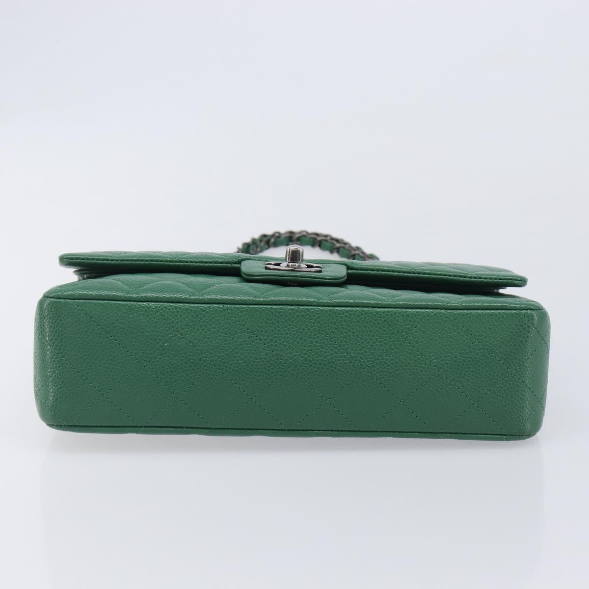 CHANEL Chain Matelasse25 Shoulder Bag Caviar Skin Green Silver CC Auth 210172SAM