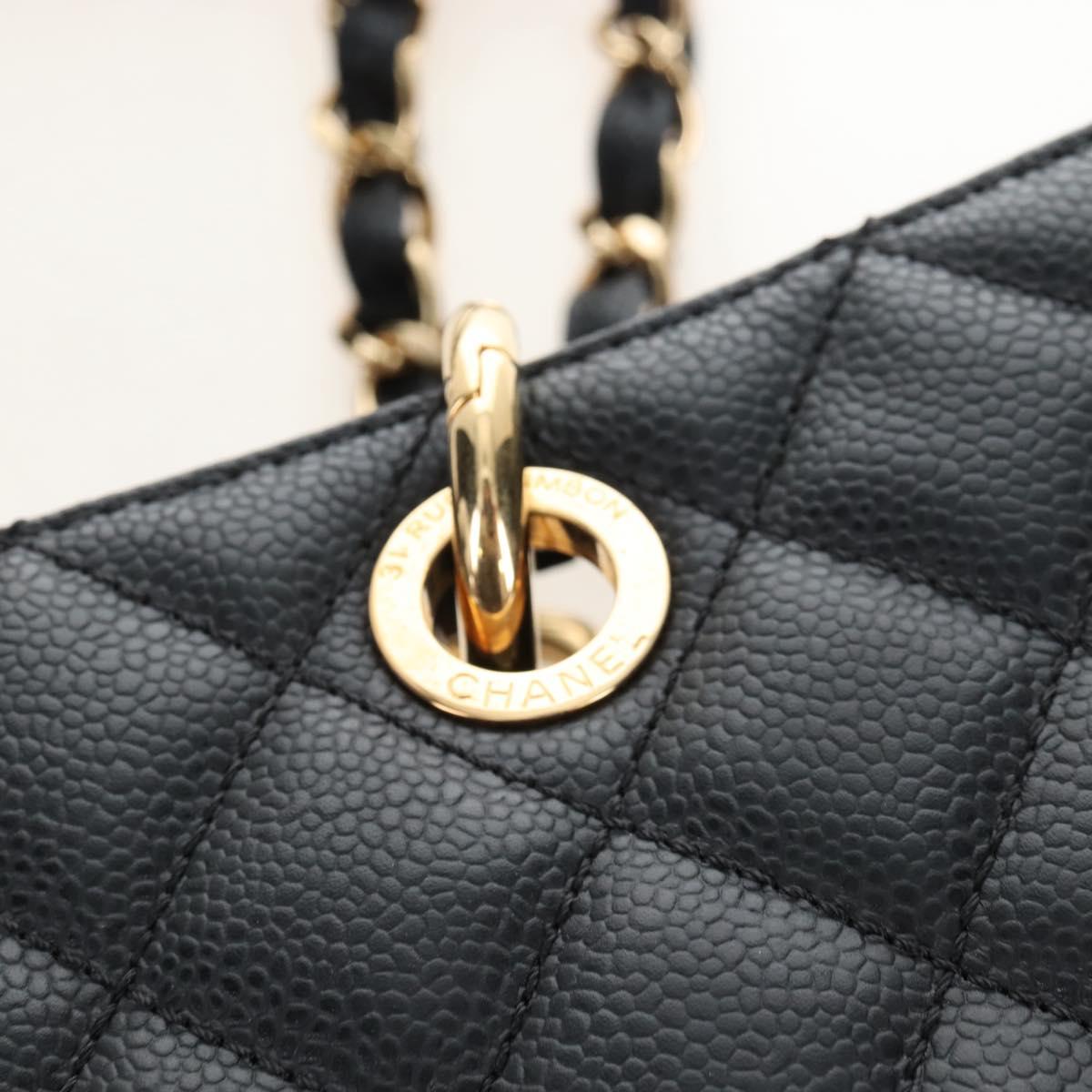 CHANEL GST Chain Shoulder Tote Bag Caviar Skin Black Gold CC Auth 210174SAM
