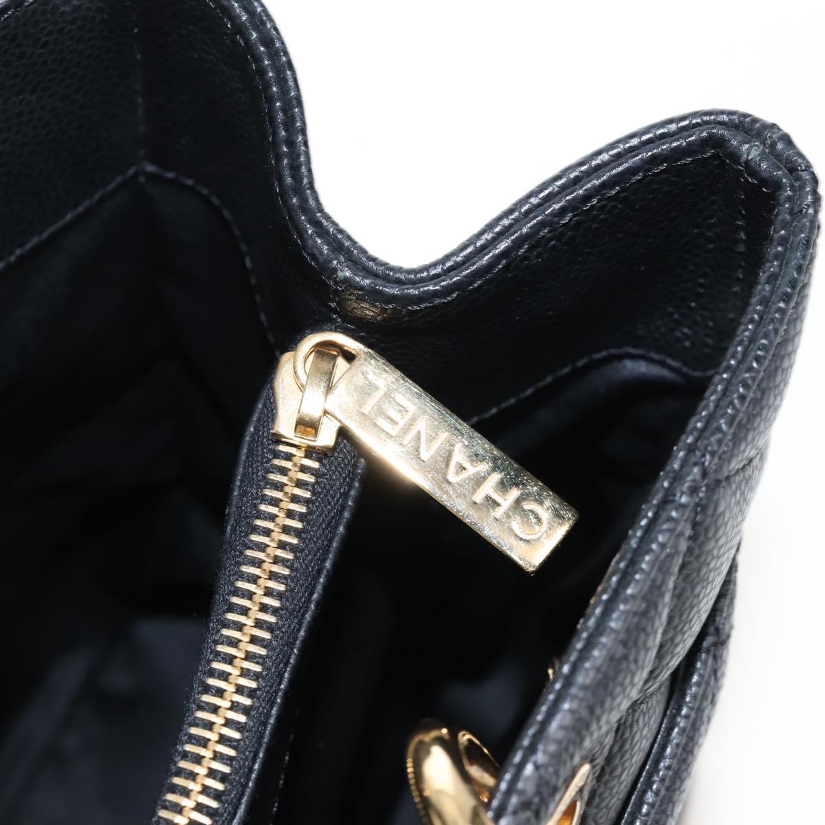 CHANEL GST Chain Shoulder Tote Bag Caviar Skin Black Gold CC Auth 210174SAM
