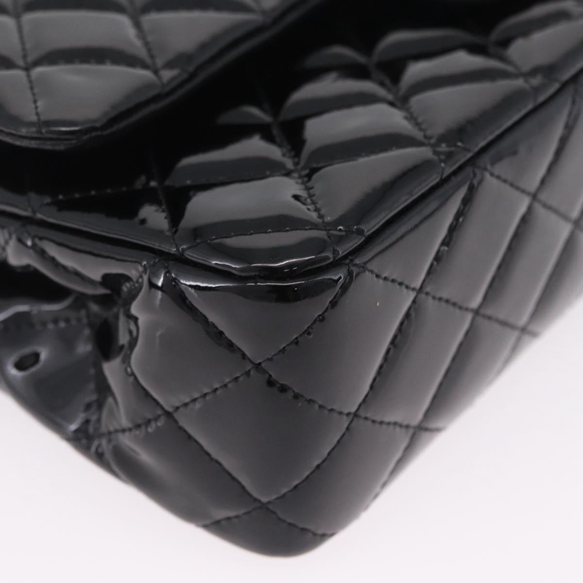 CHANEL Chain Matelasse25 Bag Patent Leather Black Silver CC Auth 210175SAM
