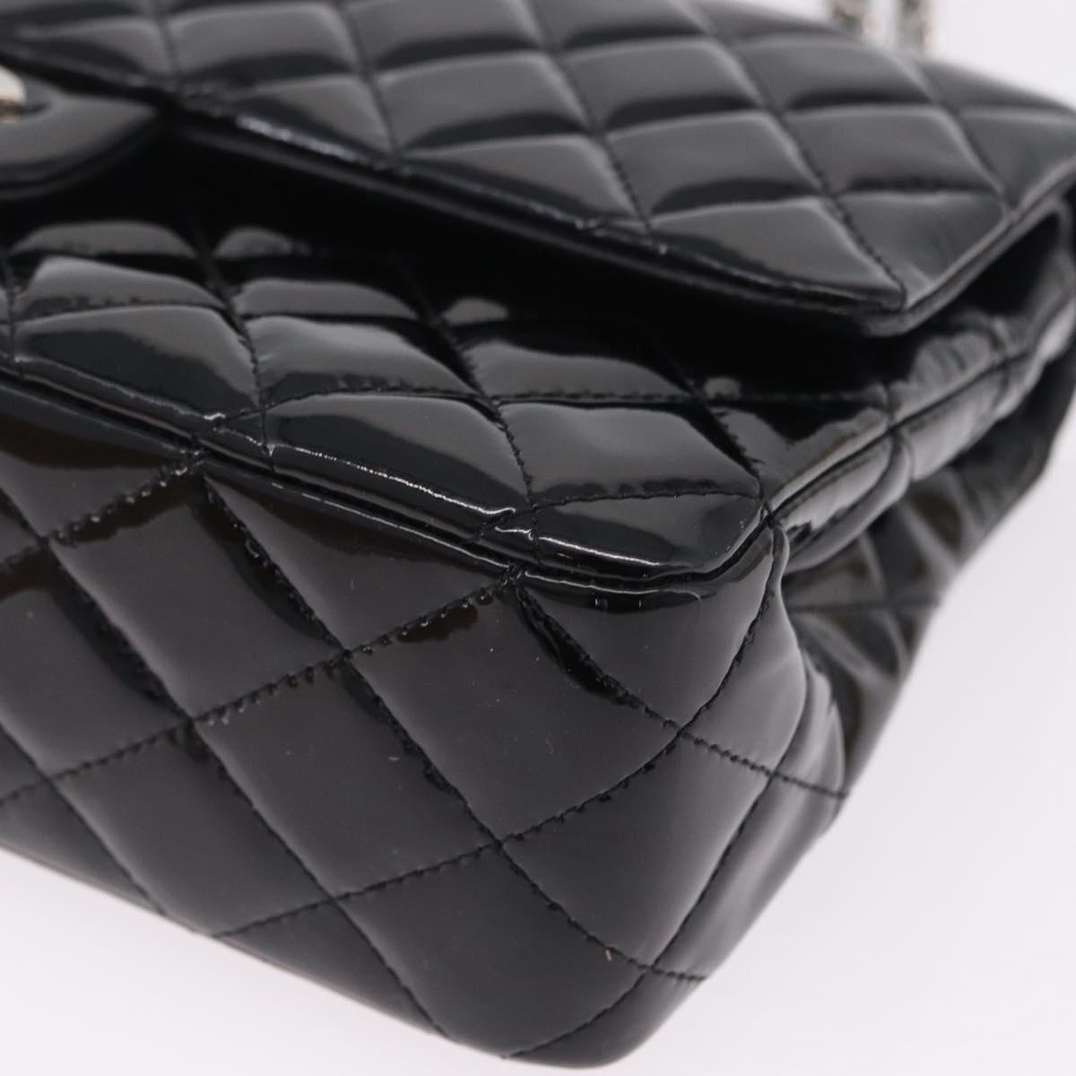 CHANEL Chain Matelasse25 Bag Patent Leather Black Silver CC Auth 210175SAM