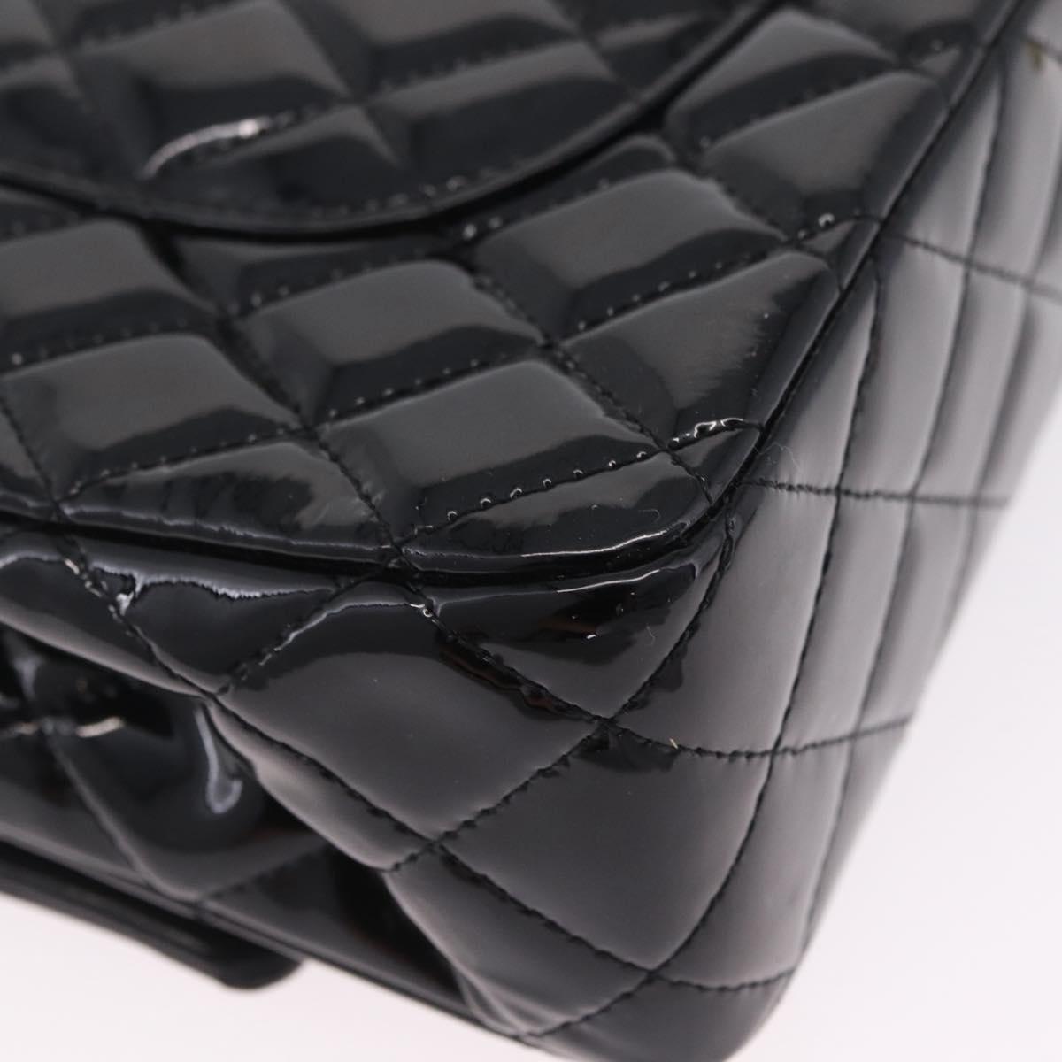 CHANEL Chain Matelasse25 Bag Patent Leather Black Silver CC Auth 210175SAM