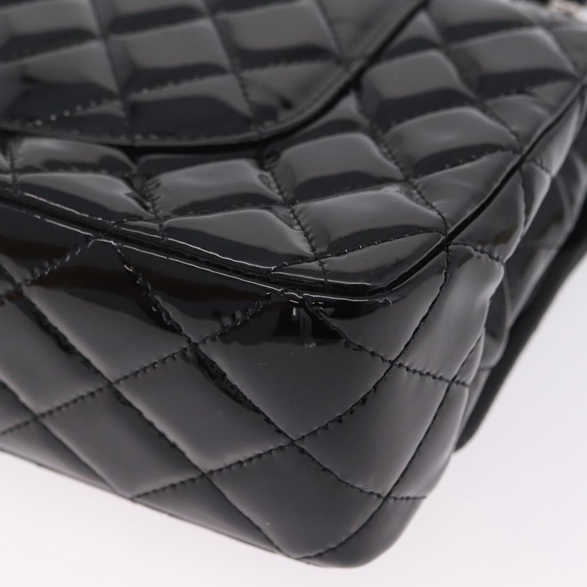 CHANEL Chain Matelasse25 Bag Patent Leather Black Silver CC Auth 210175SAM