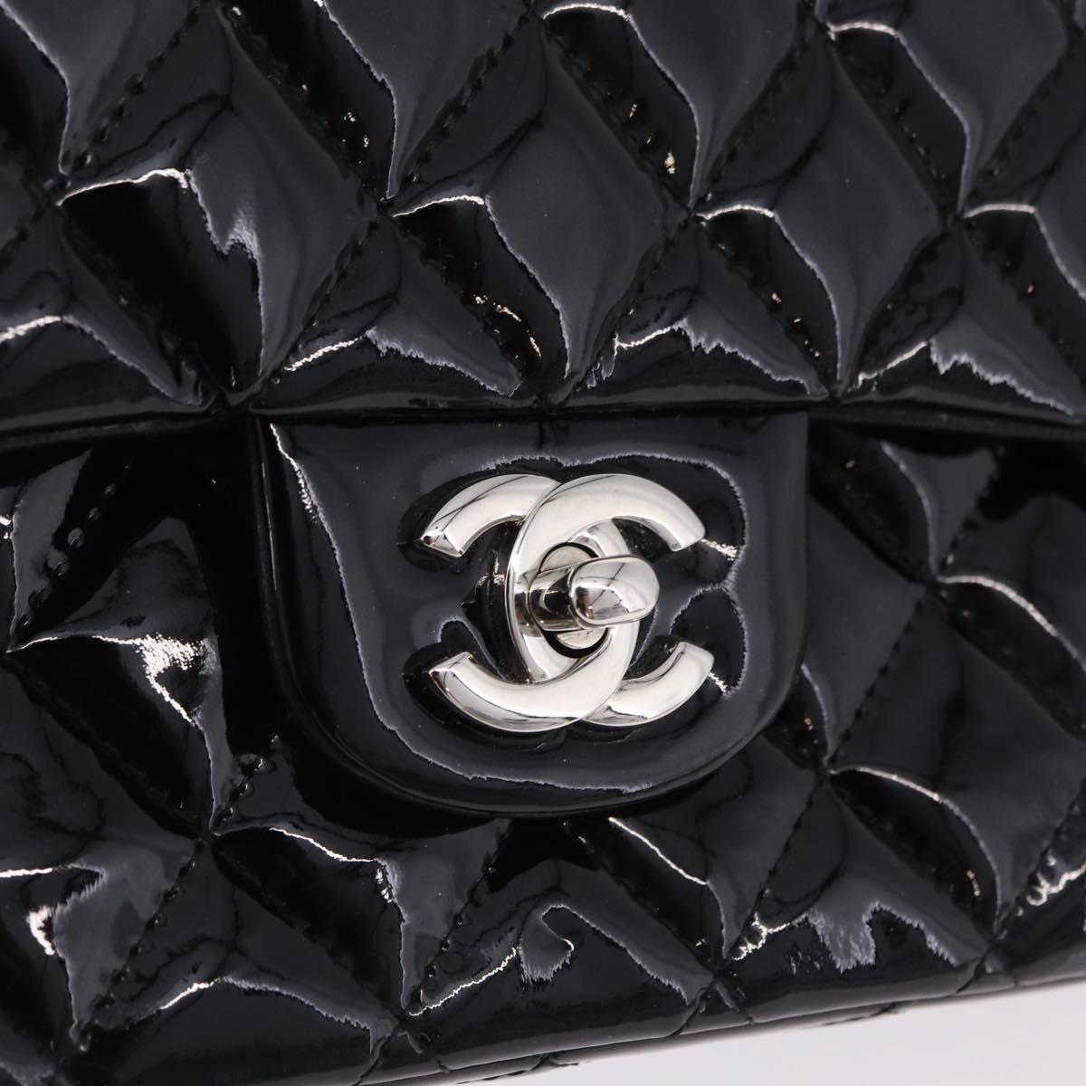 CHANEL Chain Matelasse25 Bag Patent Leather Black Silver CC Auth 210175SAM