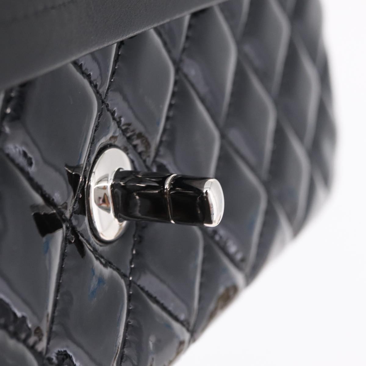 CHANEL Chain Matelasse25 Bag Patent Leather Black Silver CC Auth 210175SAM