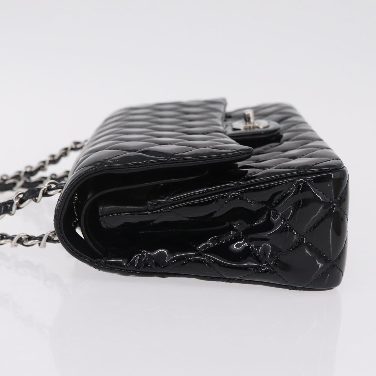CHANEL Chain Matelasse25 Bag Patent Leather Black Silver CC Auth 210175SAM