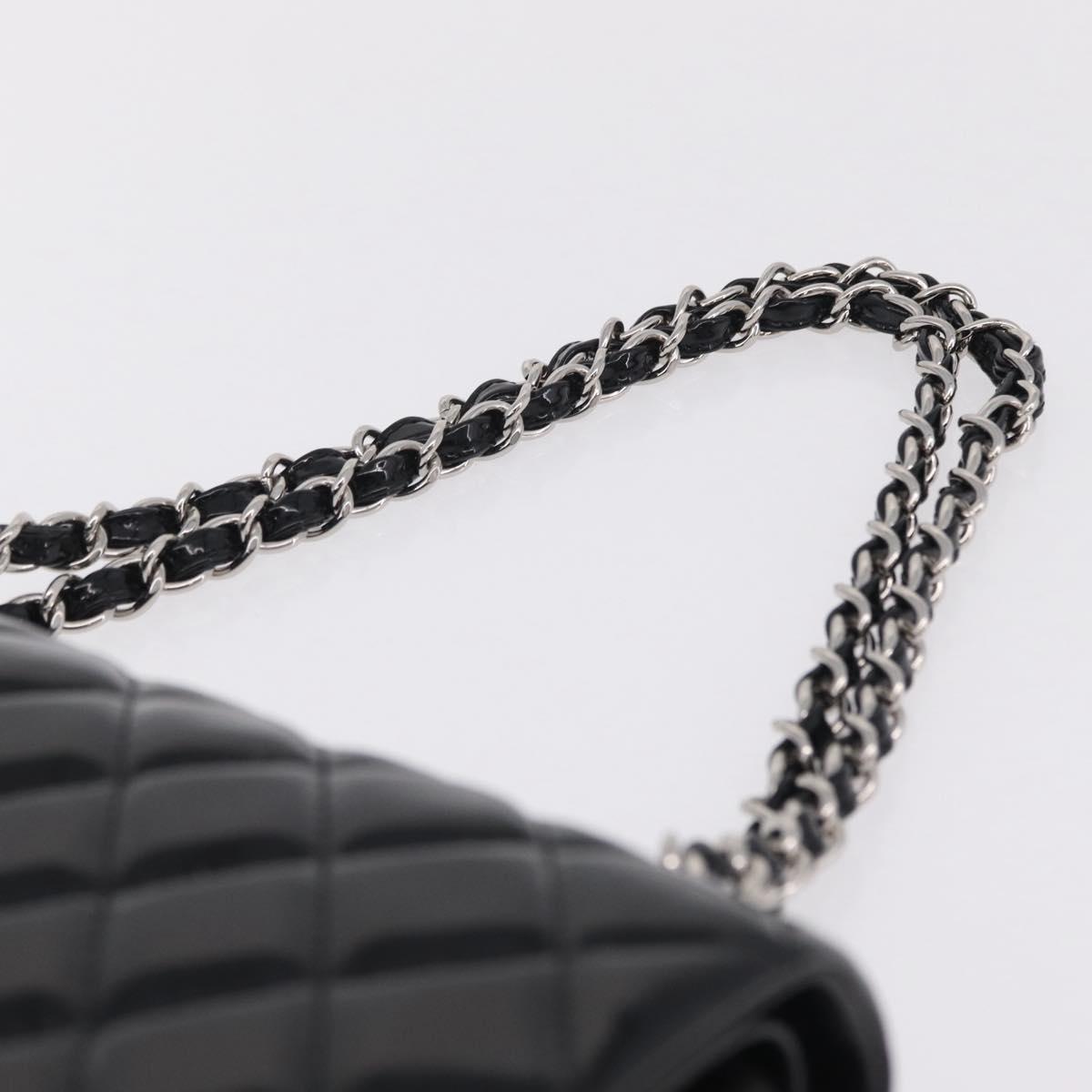 CHANEL Chain Matelasse25 Bag Patent Leather Black Silver CC Auth 210175SAM