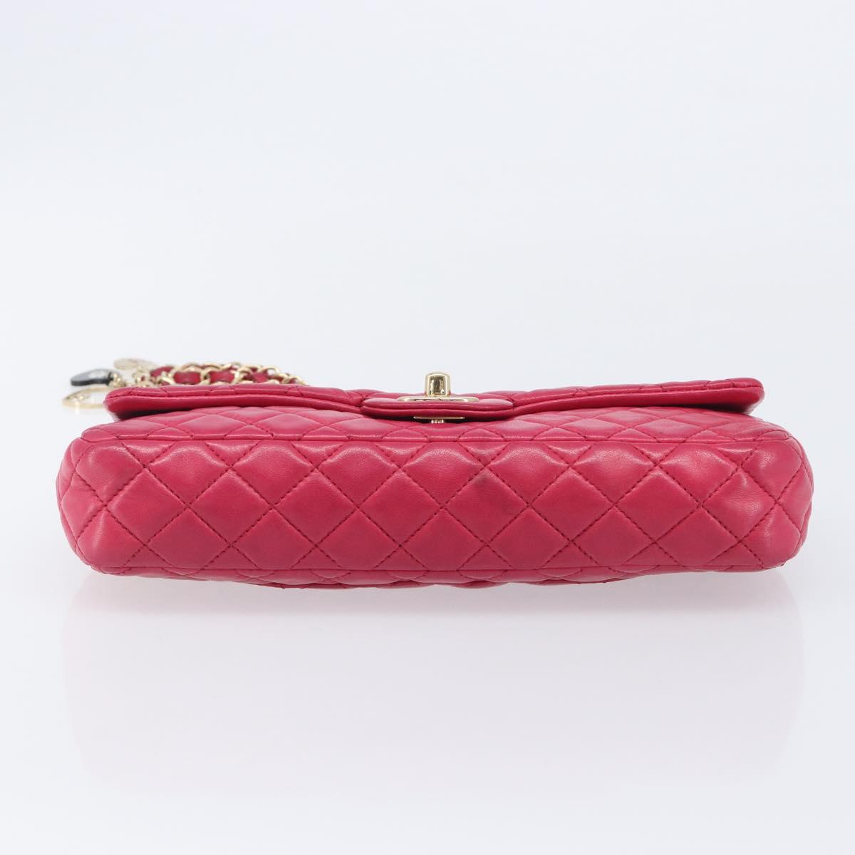 CHANEL Matelasse25 Chain Shoulder Bag Lamb Skin Pink Gold CC Auth 210180M