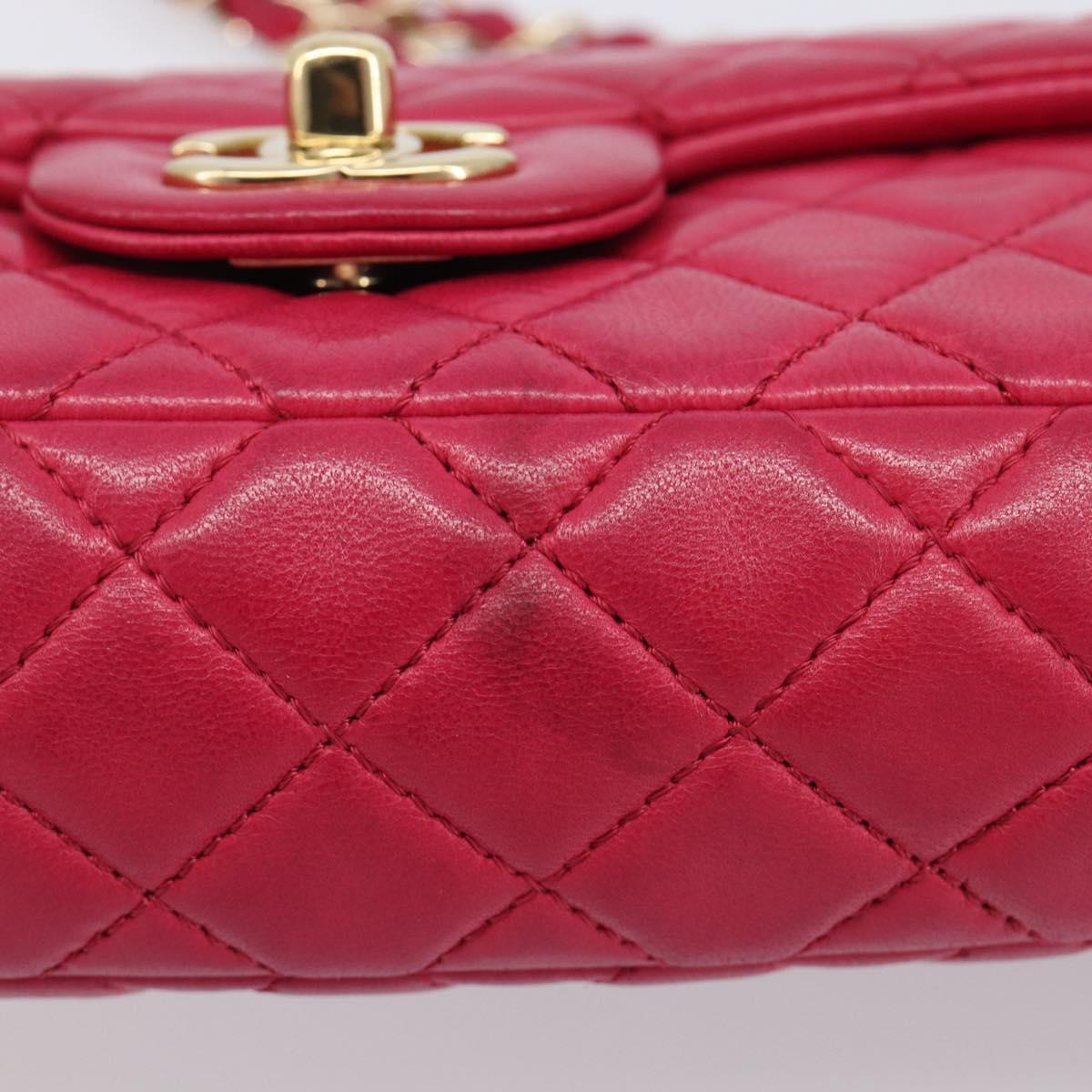 CHANEL Matelasse25 Chain Shoulder Bag Lamb Skin Pink Gold CC Auth 210180M