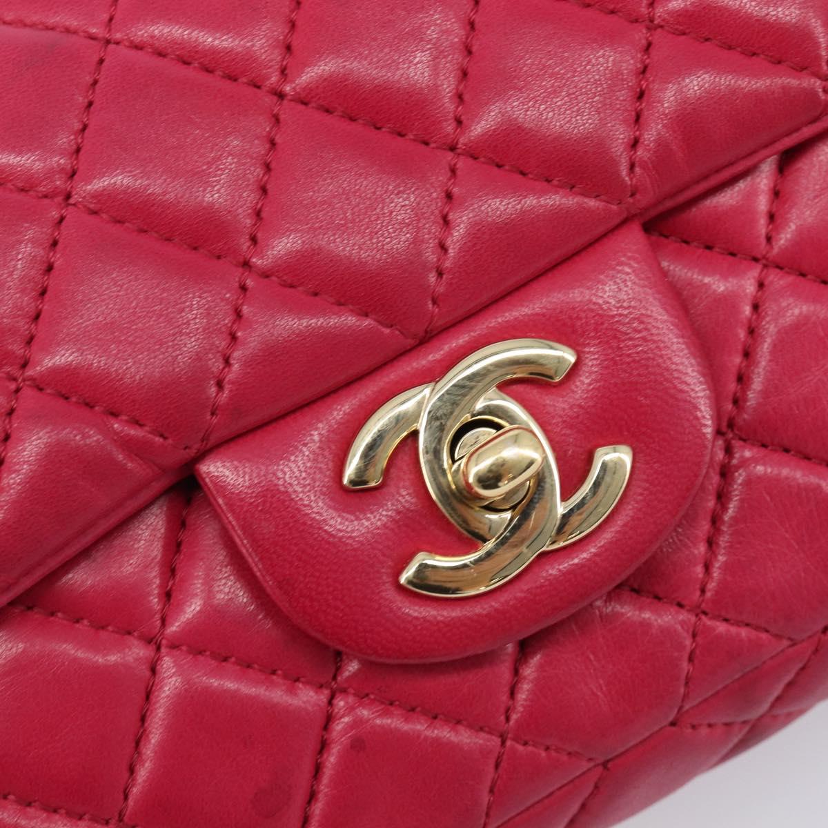 CHANEL Matelasse25 Chain Shoulder Bag Lamb Skin Pink Gold CC Auth 210180M
