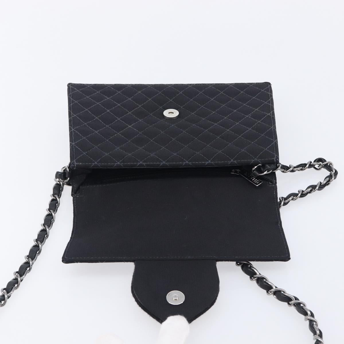 CHANEL Matelasse Chain Shoulder Bag Canvas Black Silver CC Auth 210182SAM