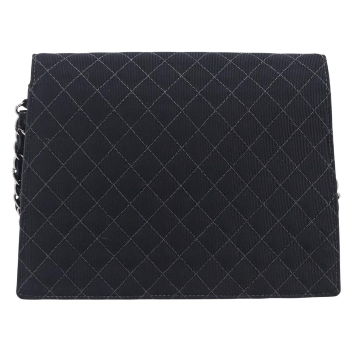 CHANEL Matelasse Chain Shoulder Bag Canvas Black Silver CC Auth 210182SAM