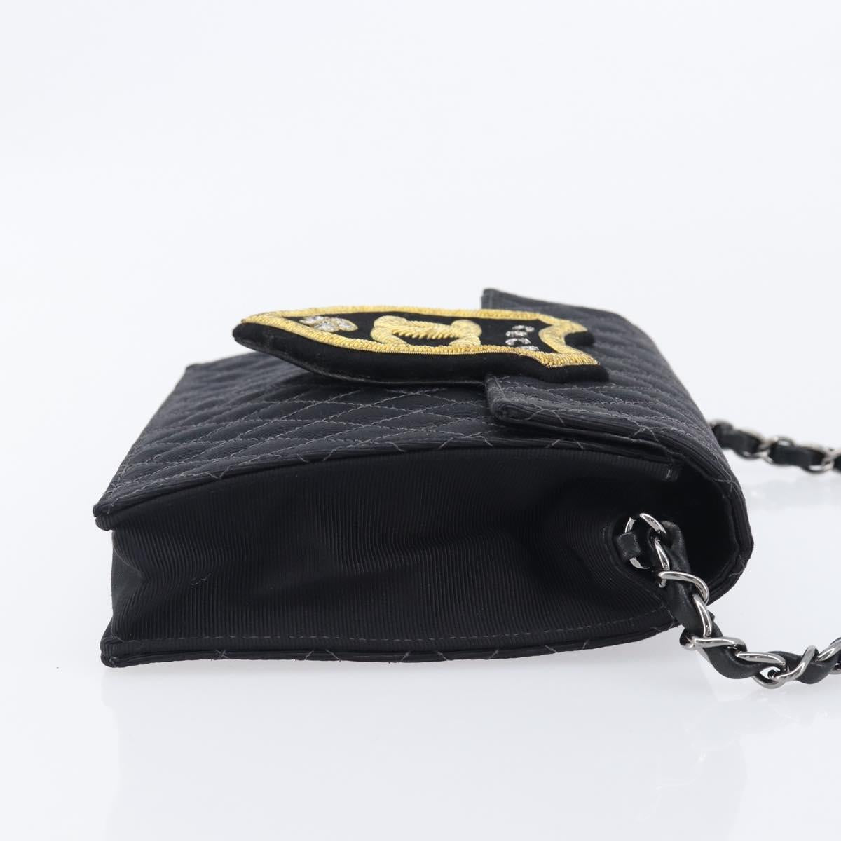 CHANEL Matelasse Chain Shoulder Bag Canvas Black Silver CC Auth 210182SAM