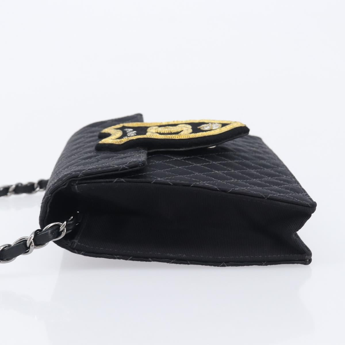 CHANEL Matelasse Chain Shoulder Bag Canvas Black Silver CC Auth 210182SAM
