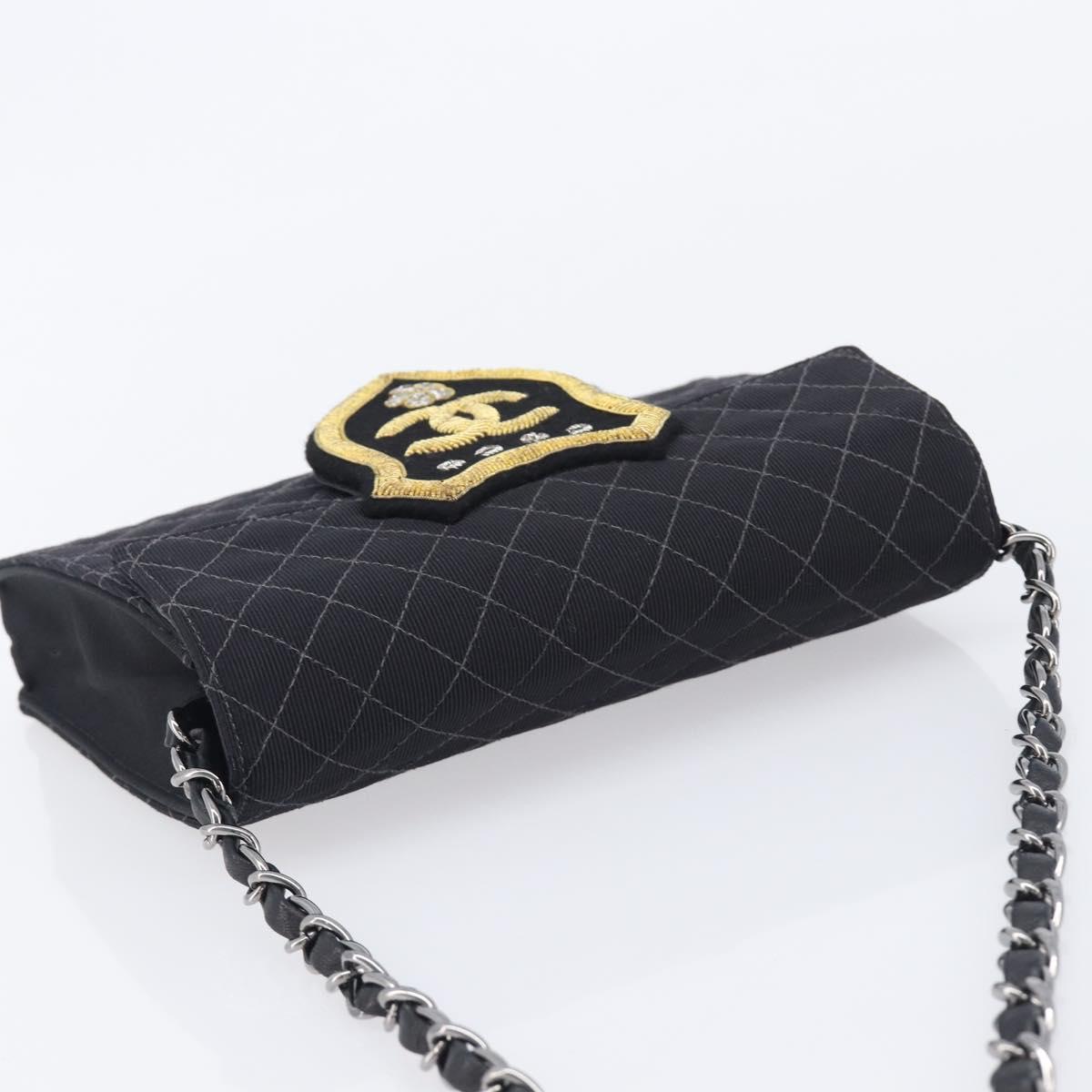 CHANEL Matelasse Chain Shoulder Bag Canvas Black Silver CC Auth 210182SAM