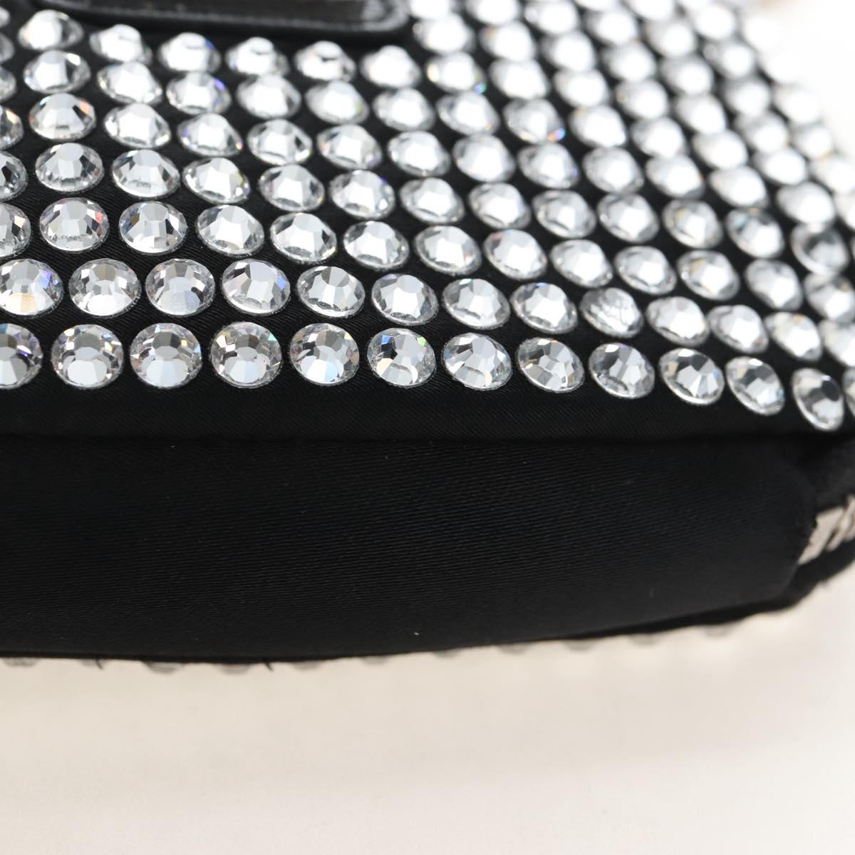 PRADA Triangle Chain Shoulder Pouch Satin Black Silver Auth 210184M
