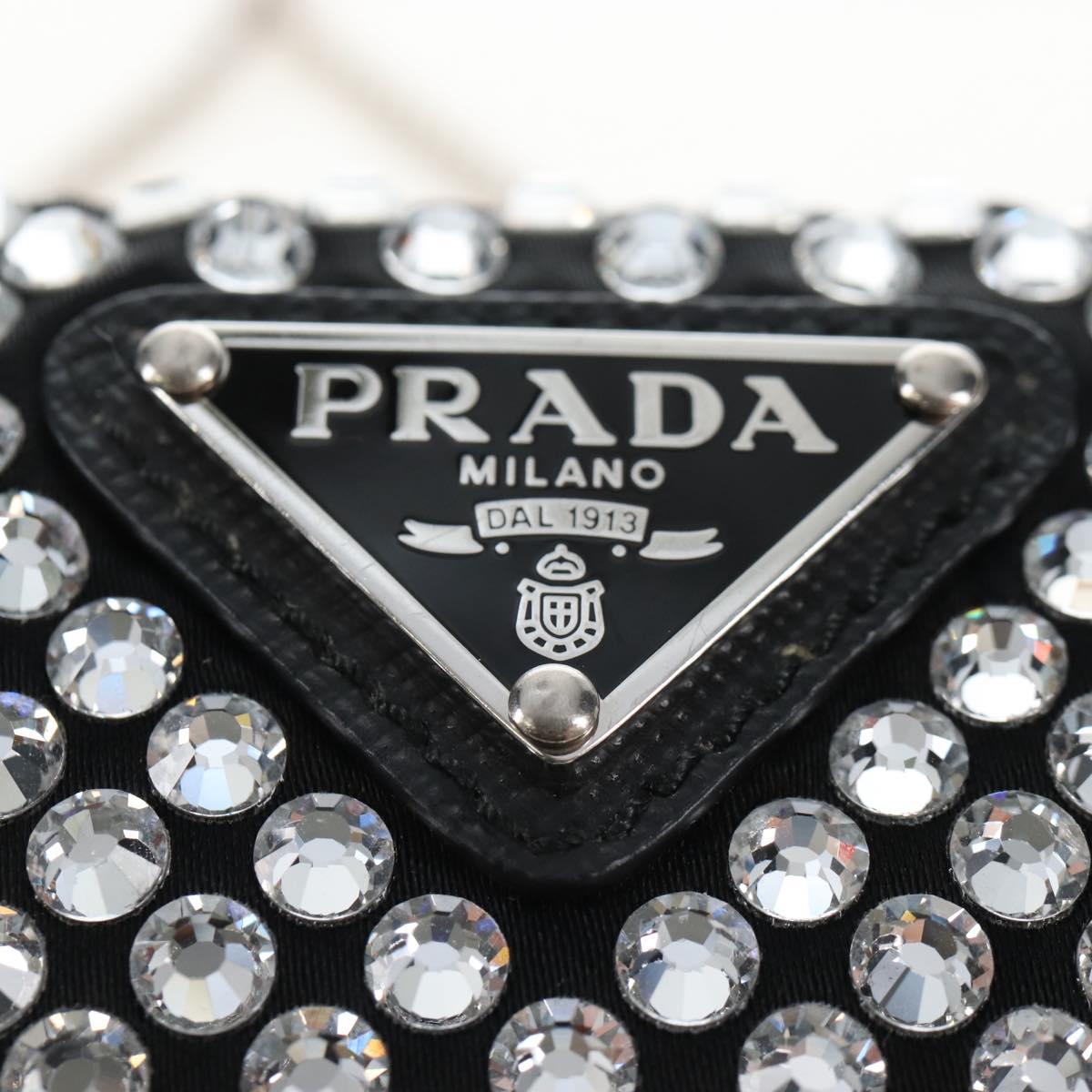 PRADA Triangle Chain Shoulder Pouch Satin Black Silver Auth 210184M