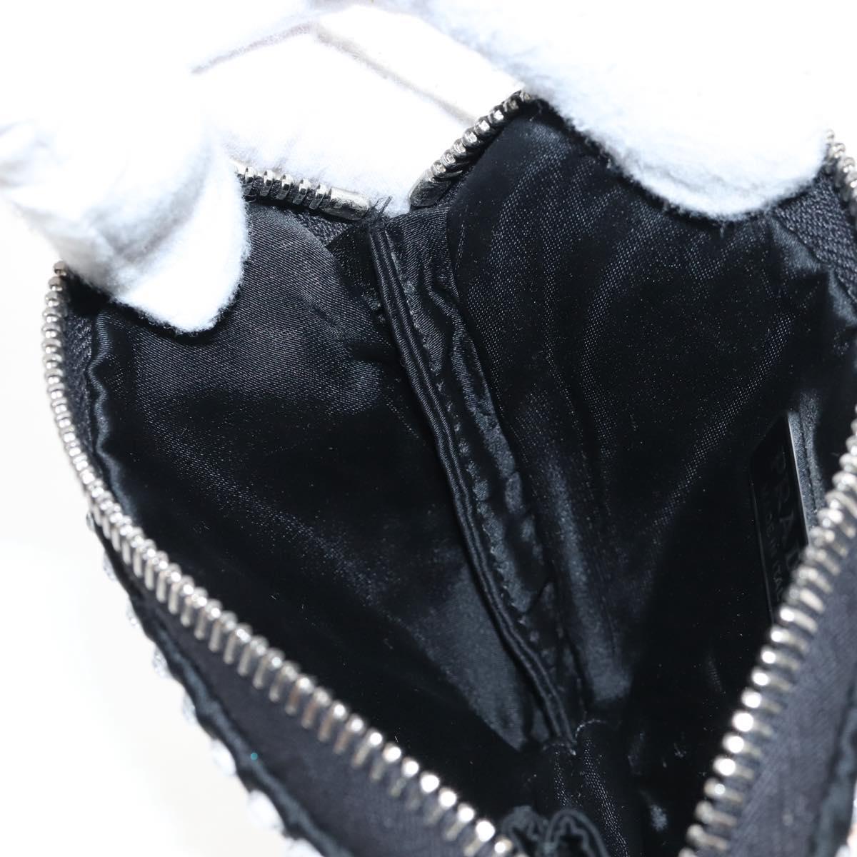 PRADA Triangle Chain Shoulder Pouch Satin Black Silver Auth 210184M
