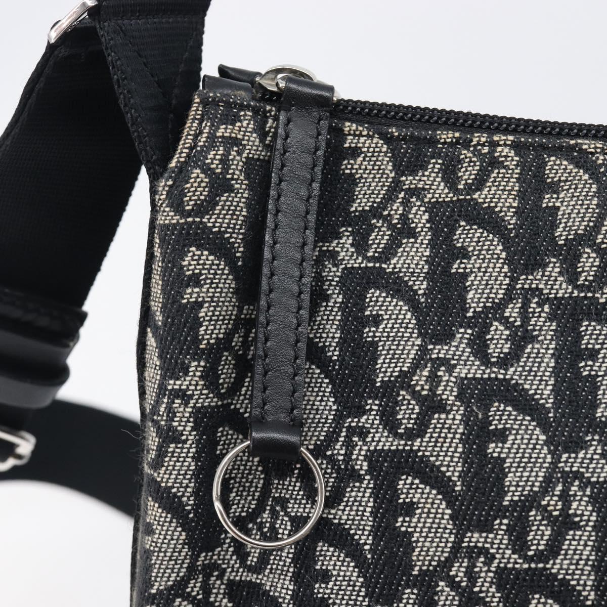 Christian Dior Trotter Canvas Oblique Shoulder Bag Navy Silver Auth 210185A