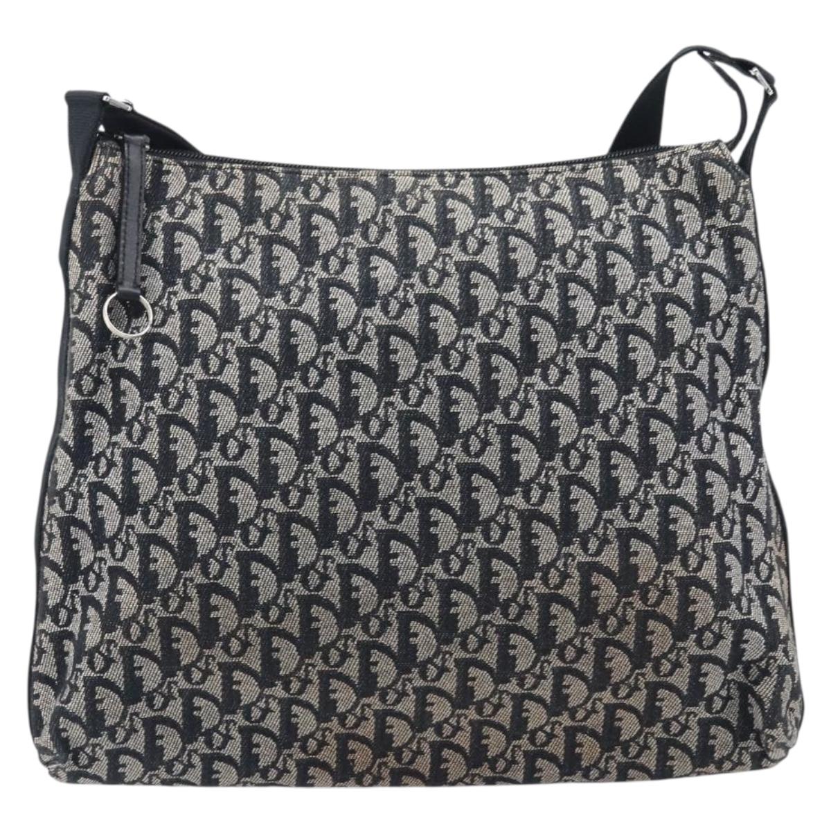Christian Dior Trotter Canvas Oblique Shoulder Bag Navy Silver Auth 210185A
