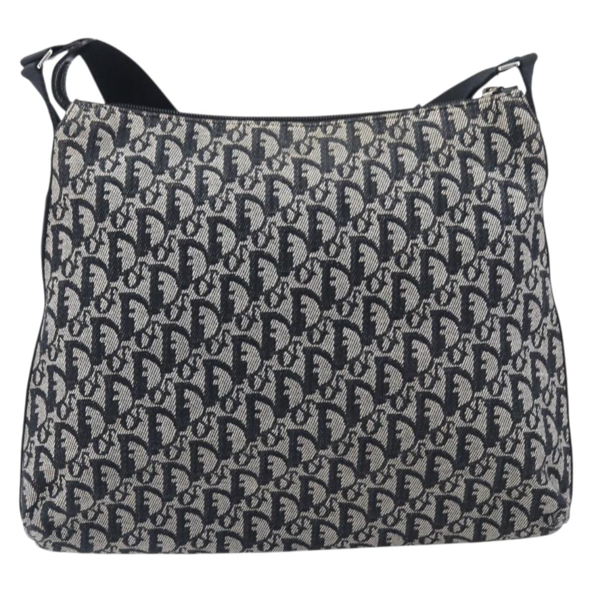 Christian Dior Trotter Canvas Oblique Shoulder Bag Navy Silver Auth 210185A