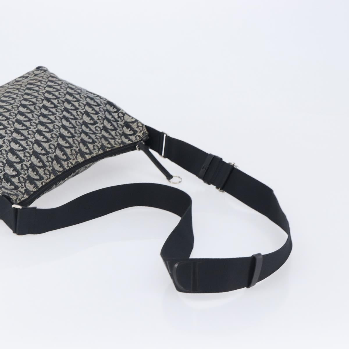 Christian Dior Trotter Canvas Oblique Shoulder Bag Navy Silver Auth 210185A