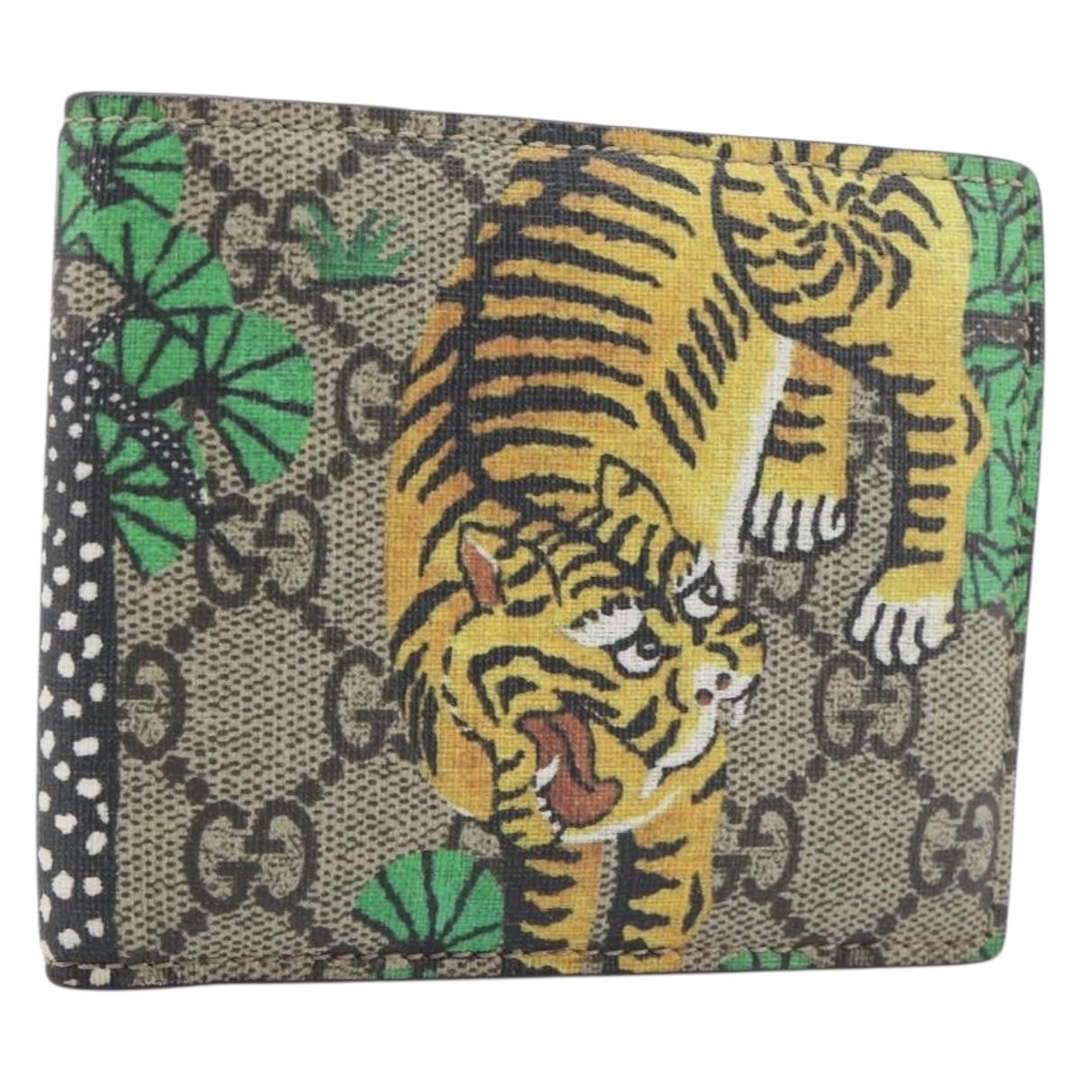 GUCCI GG Supreme Bengal Compact Wallet PVC Beige Auth 210186V