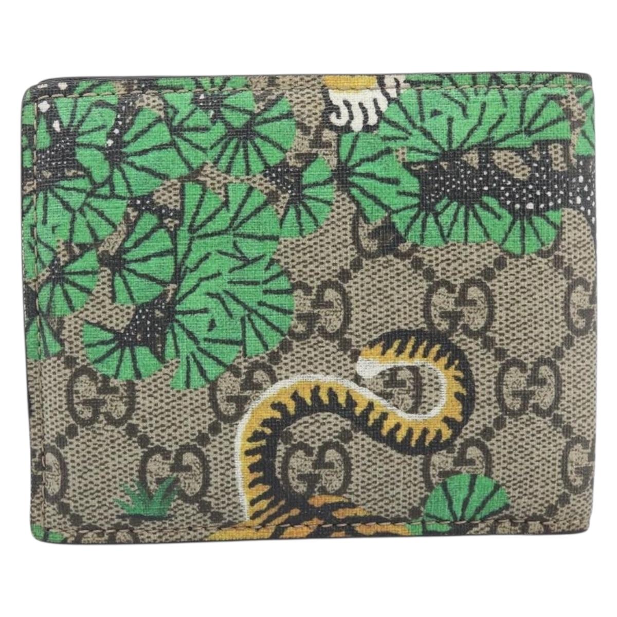 GUCCI GG Supreme Bengal Compact Wallet PVC Beige Auth 210186V