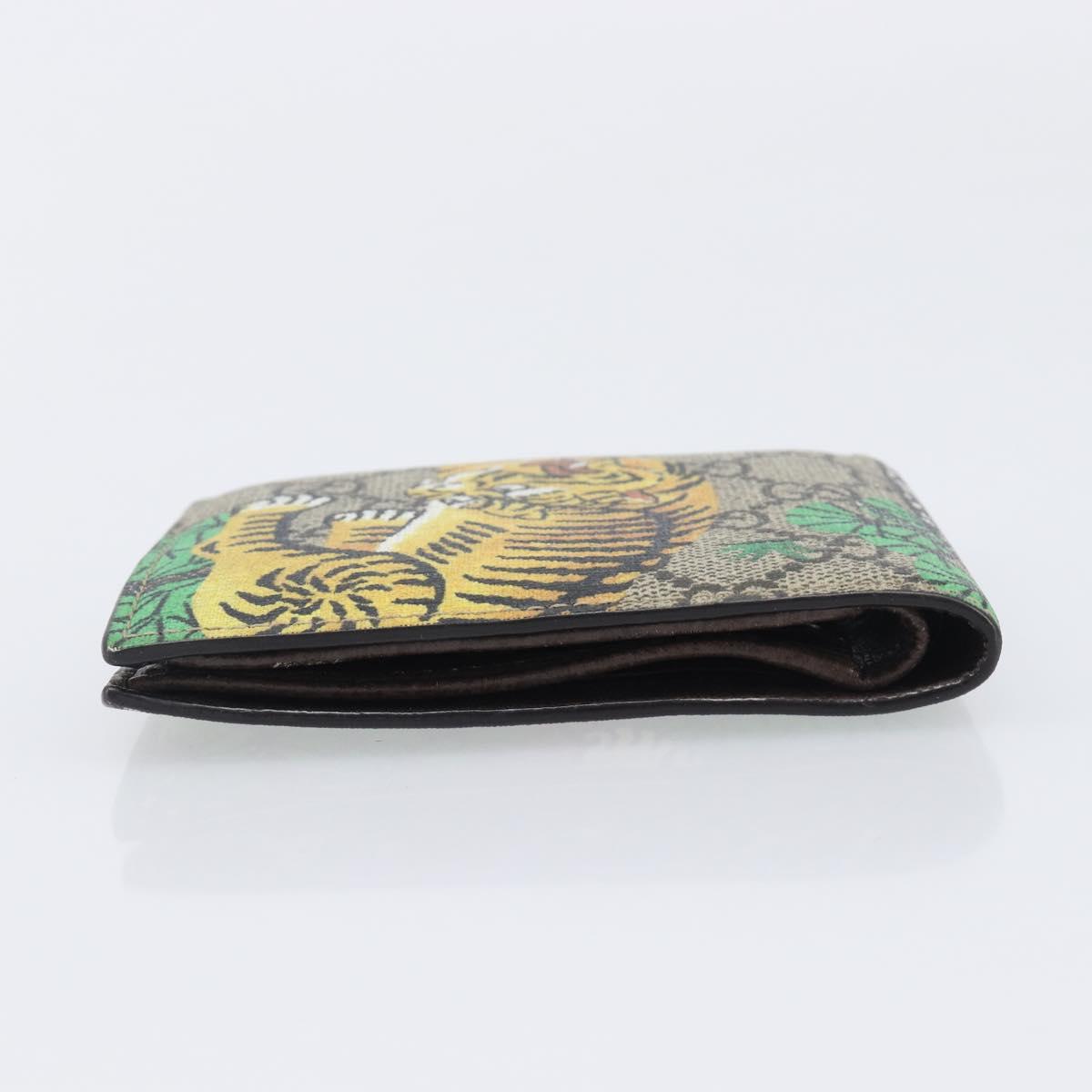 GUCCI GG Supreme Bengal Compact Wallet PVC Beige Auth 210186V
